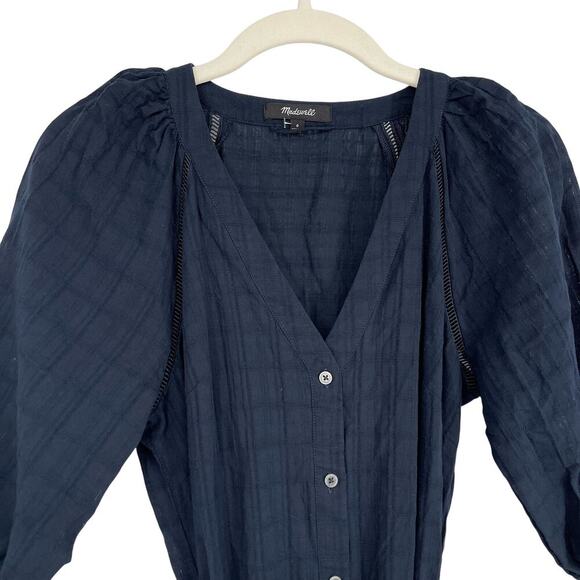 Madewell Tie Waist Tiered Midi Dress in Windowpane Navy Blue Size 0 NWOT - Picture 5 of 8